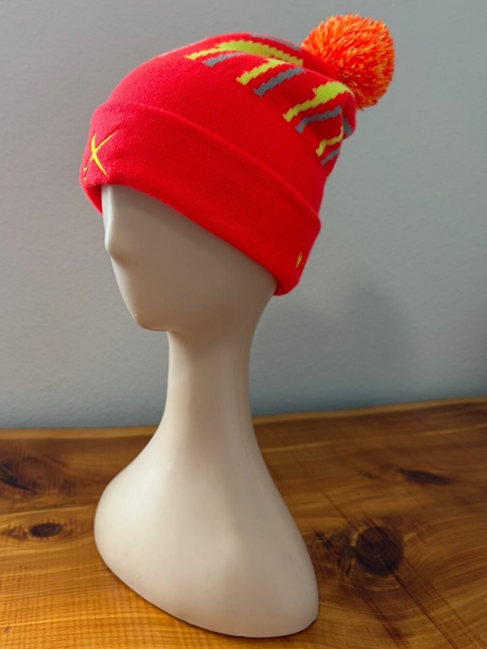 NIKE Orange Geo Print "Nike Cross Regionals" Beanie Hat, One Size.
